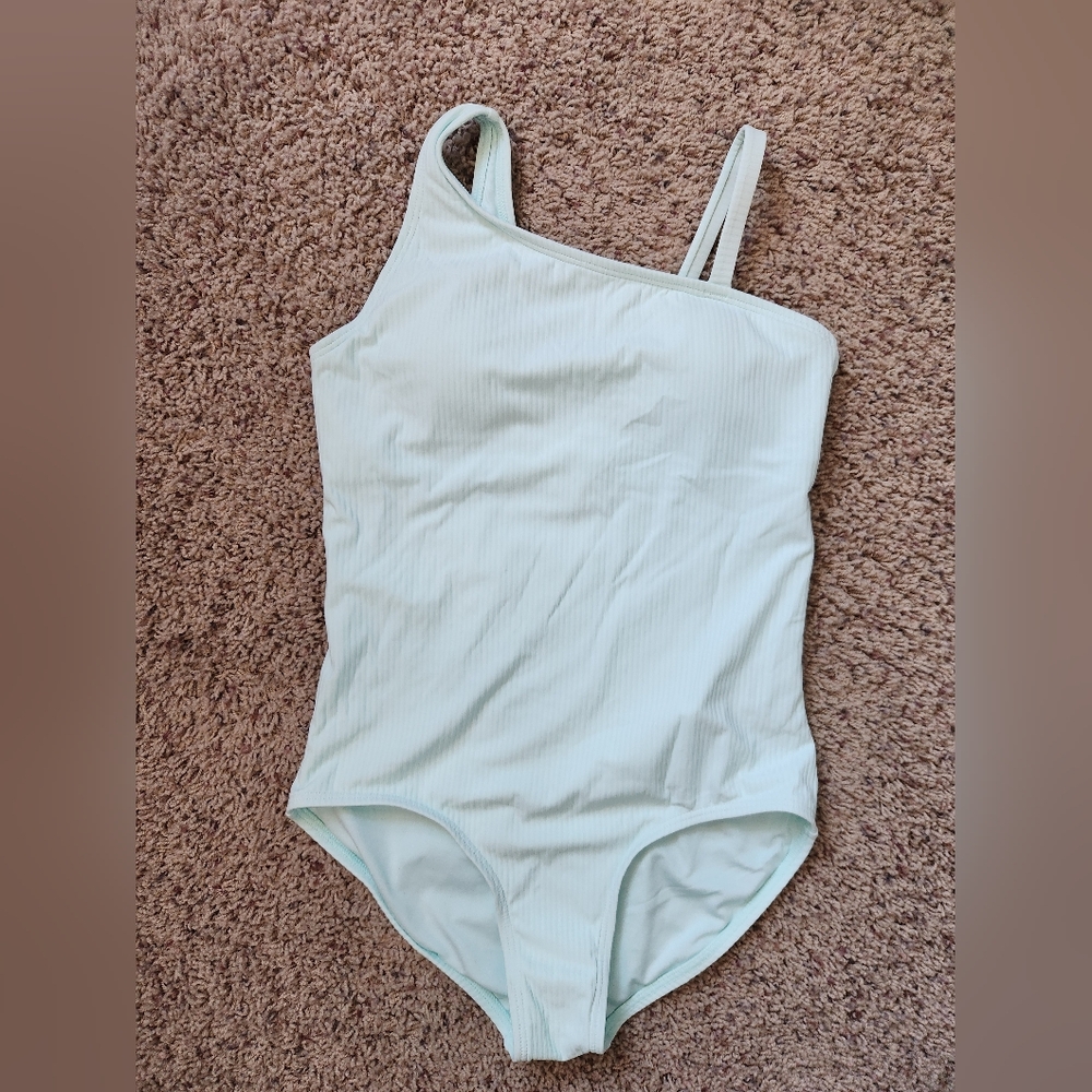 Athleta Girl Ribbed One Shoulder Swimsuit Oasis Blue Size Large/12 NWOT